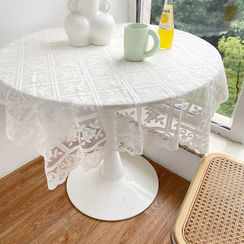 ins风复古小清新白色花朵蕾丝桌布排骨架床头柜茶几桌垫背景布 - 图2