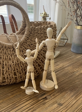 ins木头关节活动人体模特摆件