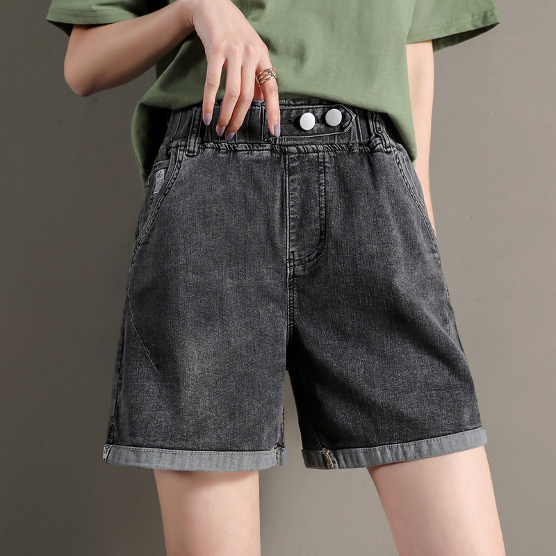 大码松紧腰牛仔宽松胖mm夏显瘦短裤 法兰曼牛仔裤