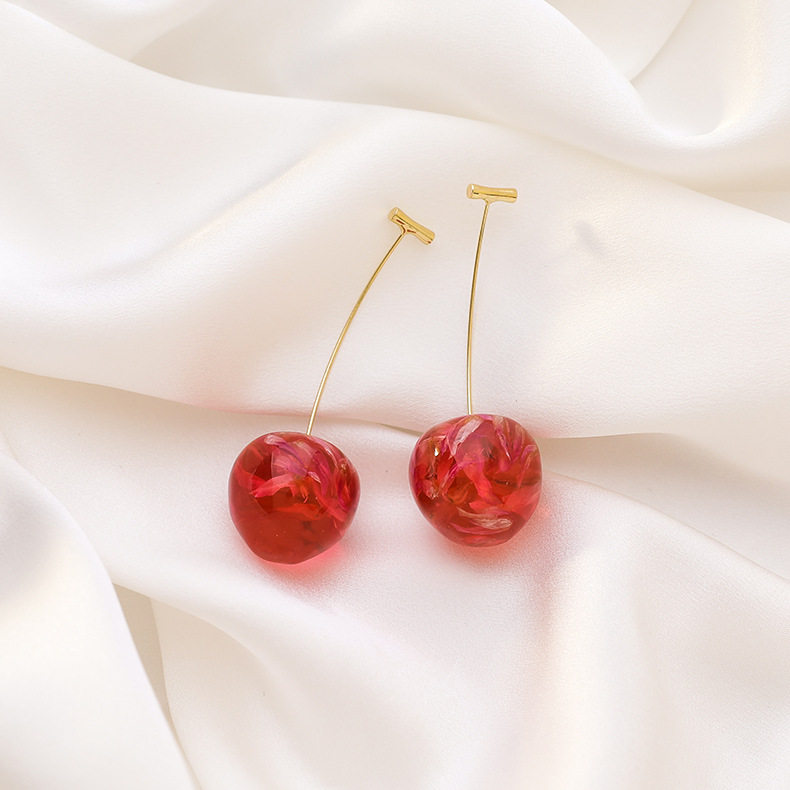 韩版可爱日系车厘子花瓣个性耳钉 银倩坊耳钉