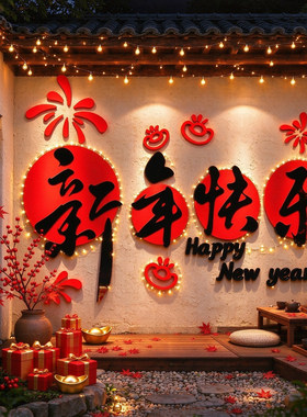 2027羊过新年快乐味装饰立体字贴墙面网红打卡布置氛围场造景农历