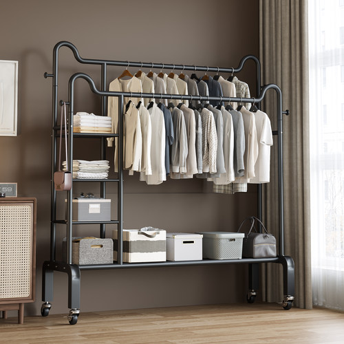 衣柜家用卧室简易构出租房用衣帽架结实耐用挂衣架收纳衣橱全钢架 - 图0