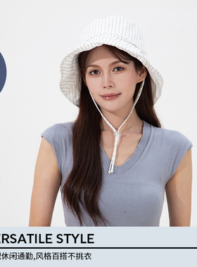 【第2件半价】OCE简约条纹渔夫帽女2026夏季日系遮阳户外防晒帽圆