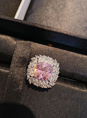 璀璨奢华彩宝耳钉镀18K金公主粉方麦穗满钻开口戒指璀璨满钻项链