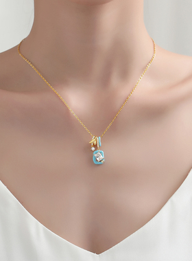 新款轻奢微镶锆石极光方糖项链