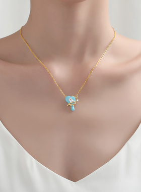 小众设计师蓝色爱心项链