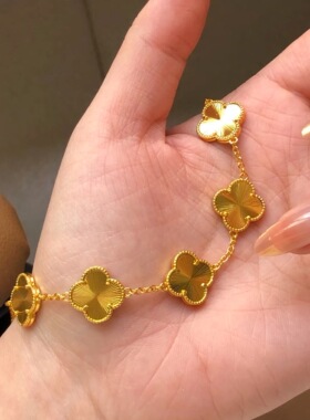 通体沙金高五花四叶草手链女款仿真黄金色国风叠戴轻奢高级感手饰