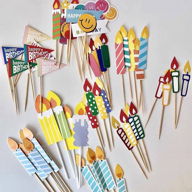 纸卡蜡烛蛋糕装饰插牌彩色马卡龙卡通创意生日蜡烛火苗甜品台插件,淘宝优惠券,粉丝福利购,淘宝优惠卷