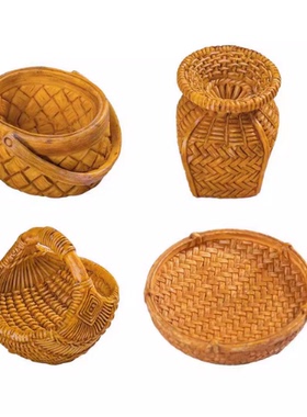 微景观创意仿真藤编篮子竹编筐道具迷你微缩小摆件