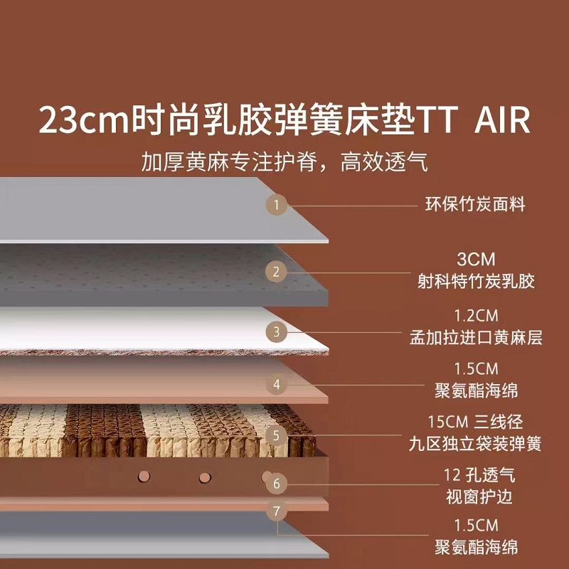 8H小金泰国进口天然乳胶床垫1.8m天然黄麻偏硬弹簧护脊席梦思床垫