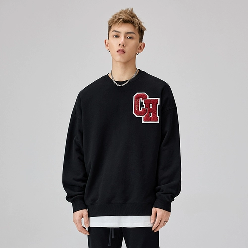 Значок, ретро толстовка, в американском стиле, круглый воротник, оверсайз