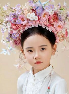 民族风高端仿真花簪花儿童头饰
