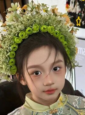 儿童簪花发箍头饰泉州汉服绢花发饰民族风拍摄写真花朵发箍女花环