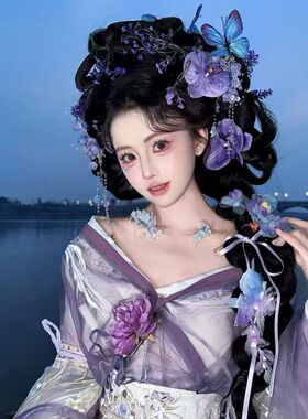 古风紫色仙美头饰唐风汉服边夹