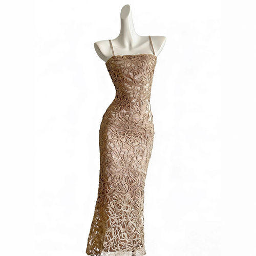 Flattering sexy floral print strapless dress香槟金蕾丝镂空法 - 图3