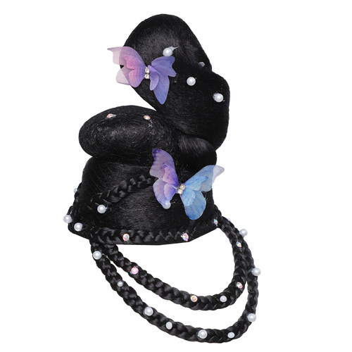 儿童古风舞台假发汉服一体式全套头饰古典舞演出舞蹈发髻发包组合 - 图3