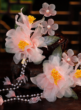 古风绢纱烫花花朵对夹