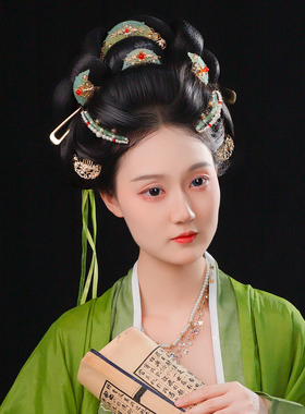 唐风合金绿色发梳发钗套装