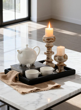 侘寂风大理石花瓶书档烛台摆件