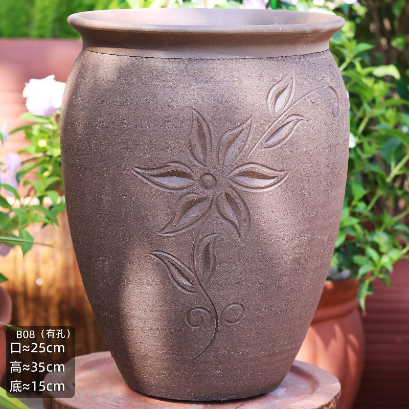 无釉紫砂陶土透气三角梅黑陶花盆大号高温土陶罐月季绣球多肉花盆,淘宝优惠券,粉丝福利购,淘宝优惠卷