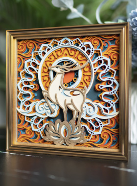 【好物体验专享】梯木叠雕玉鹿游云