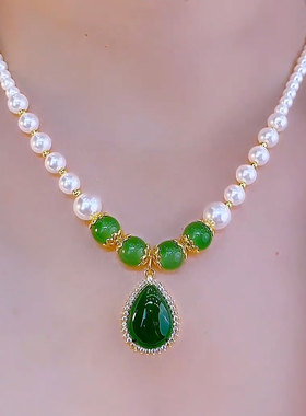 2025新款祖母绿珍珠项链超绝时尚