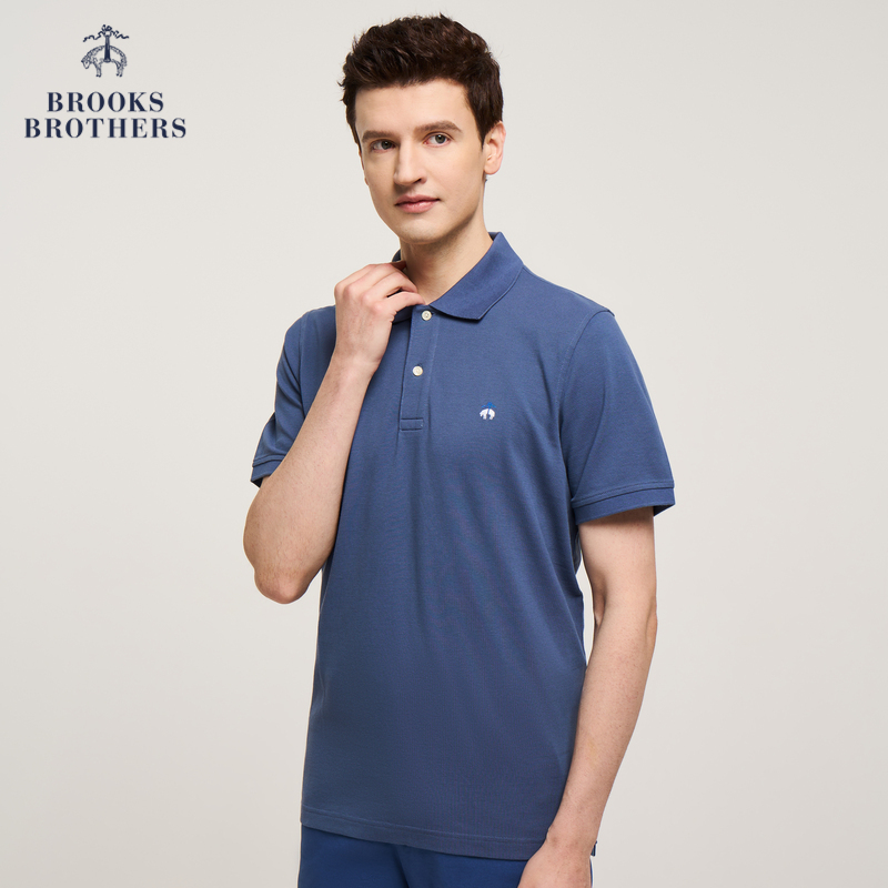 Brooks Brothers/布克兄弟男24夏刺绣logo纯棉休闲翻领短袖Polo衫 - 图0