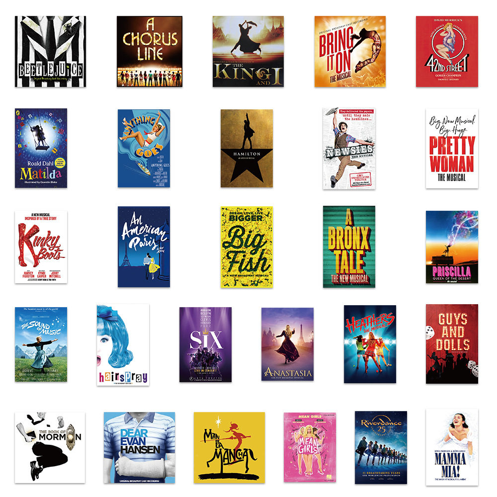 50张百老汇欧美音乐海报贴纸拉杆箱笔记本手机壳可爱装饰防水贴画,淘宝优惠券,粉丝福利购,淘宝优惠卷