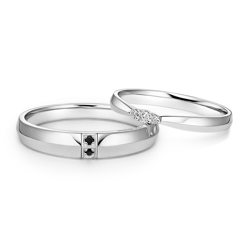 曼瑞结婚18k白金黑钻石订婚对戒 曼瑞手饰