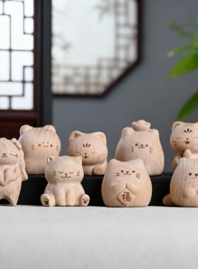 新中式木质猫咪摆件礼盒祝福