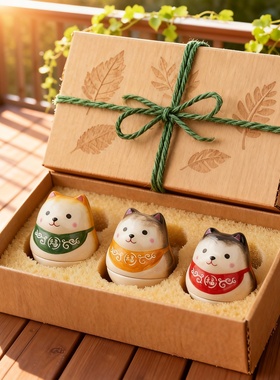 卡通陶瓷猫咪桌面摆件礼盒送礼