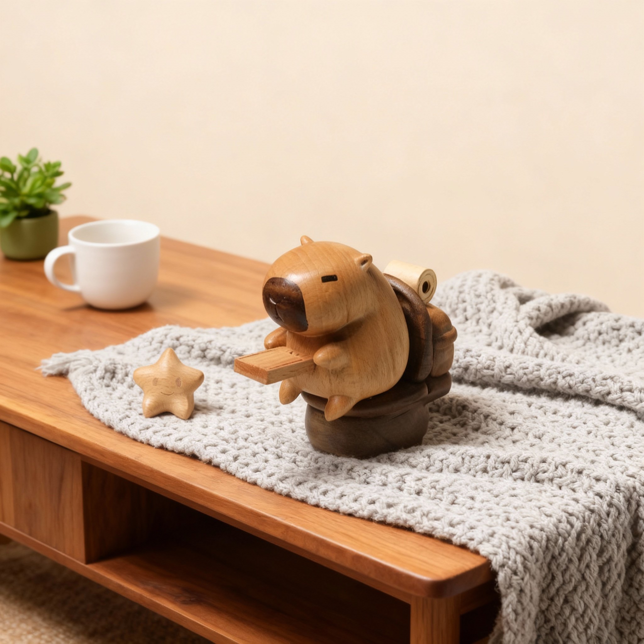 创意可爱治愈系木质卡皮巴拉桌面摆件手工雕刻办公室工位装饰品,淘宝优惠券,粉丝福利购,淘宝优惠卷