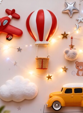 儿童房卡通热气球小车发光摆件