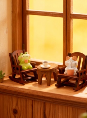 可爱动物木质摇椅小夜灯摆件