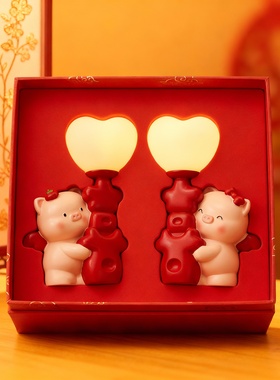 新中式陶瓷猪猪灯可发光摆件