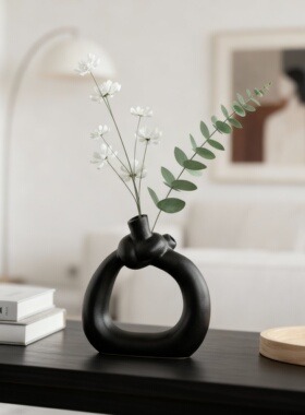 侘寂风几何陶瓷花瓶手工黑送礼