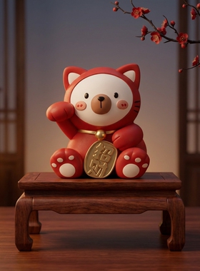 新中式招财猫手绘树脂摆件乔迁