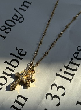 钛钢项链 K罗不掉色双十字架男女潮流高级感吊坠小众轻奢毛衣链