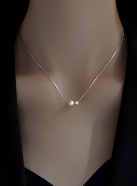 链子925银仿珍珠 纯银珍珠项链女款锁骨链项链轻奢小众高级感饰品