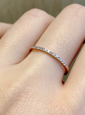 钛钢戒指 镀18K金璀璨排钻叠戴ins风戒指女简约精致时尚小众指环