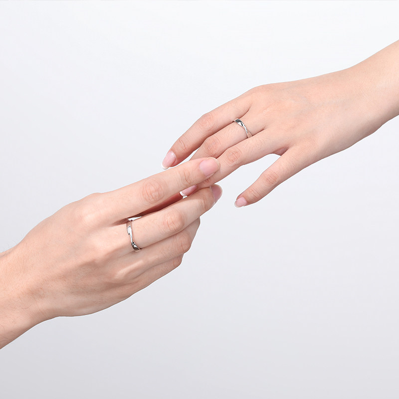 一对纯银男女对戒简约潮情侣戒指 月下戒指/指环