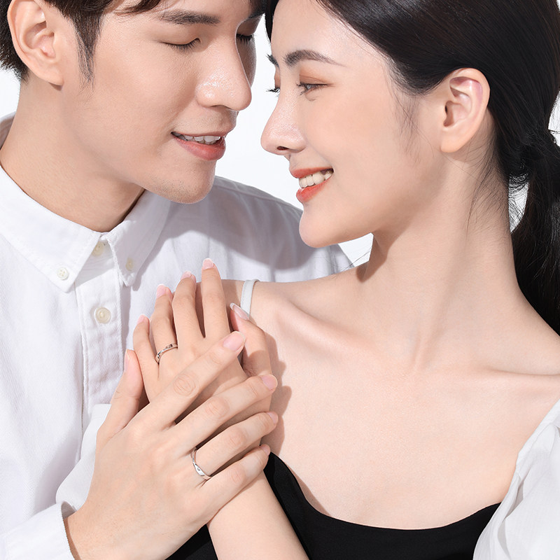 一对纯银男女对戒简约潮情侣戒指 月下戒指/指环