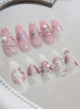24pcs Sweet False Nail Patches Detachable Fake Nail Tips Wit