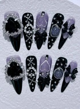 10pc detachable stiletto almond dark cool y2k press on nails