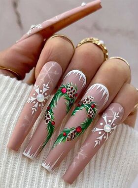 24pcs detachable Christmas designs false nails with glue ful