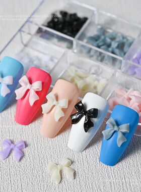 1Box Pink/White/Black Resin Flatback Bow Nail Art Charms 6 G