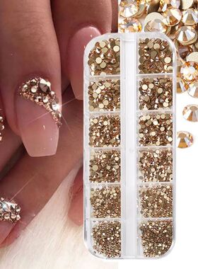 12grids Red Nail Gems Rhinestones 2/3/4/5mm Flat-Back Nail C