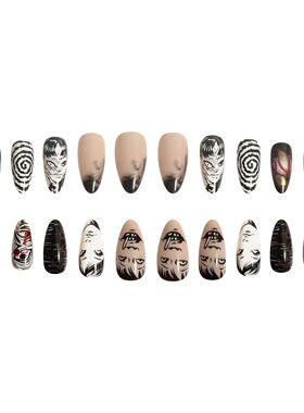 24Pc Almond Pointed Kawakami Tomie Press on Nails Wearable P