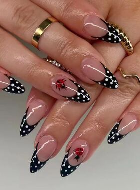 24pcs Pink Press on Nails with Polka Dot Pattern Design Almo