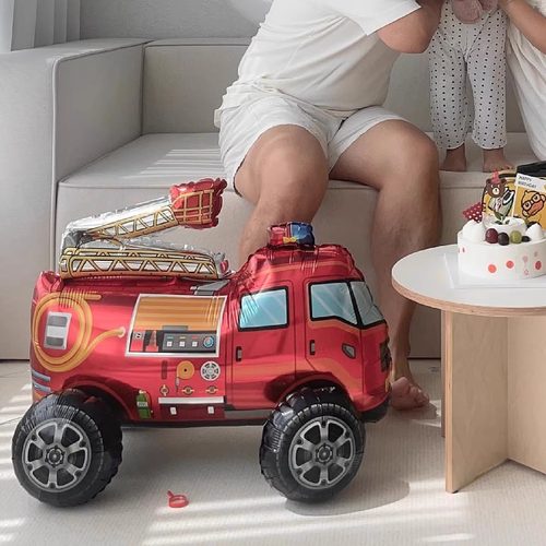 3D立体组装工程车警车搅拌机消防车男孩儿童派对布置装饰铝膜气球 - 图1